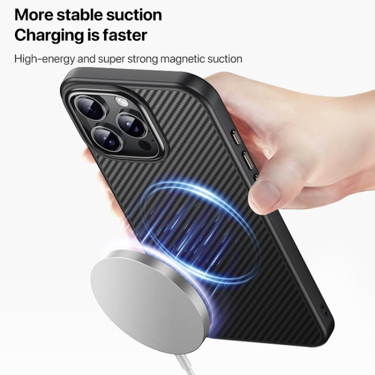 For iPhone 16 Pro Max Kevlar Fiber Texture Shockproof Magnetic Phone Case - Black