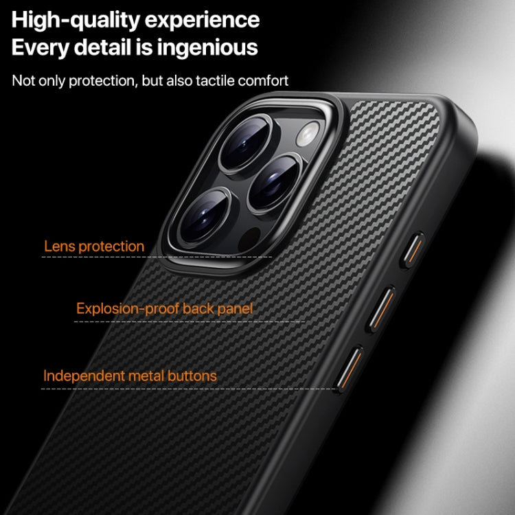 For iPhone 16 Pro Max Kevlar Fiber Texture Shockproof Magnetic Phone Case - Black