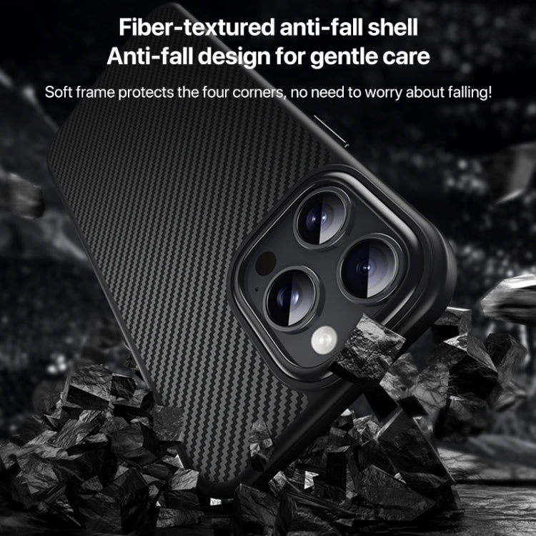 For iPhone 16 Pro Max Kevlar Fiber Texture Shockproof Magnetic Phone Case - Black