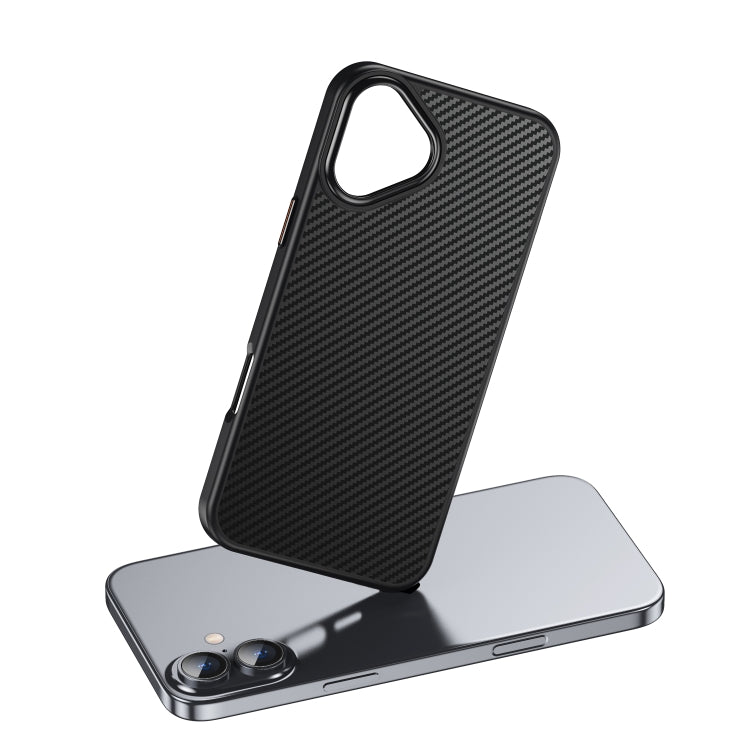For iPhone 16 Plus Kevlar Fiber Texture Shockproof Magnetic Phone Case - Black