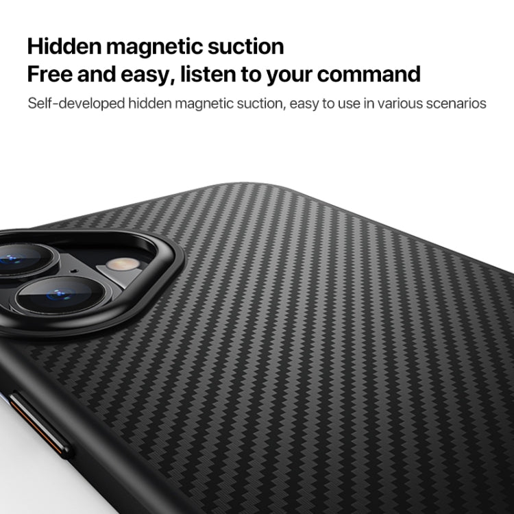 For iPhone 16 Plus Kevlar Fiber Texture Shockproof Magnetic Phone Case - Black