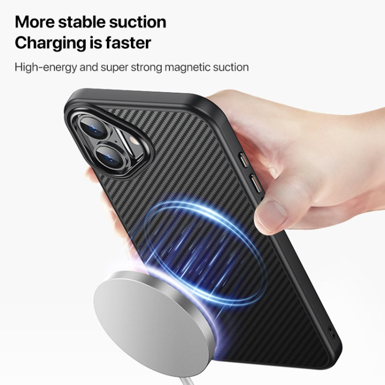 For iPhone 16 Plus Kevlar Fiber Texture Shockproof Magnetic Phone Case - Black
