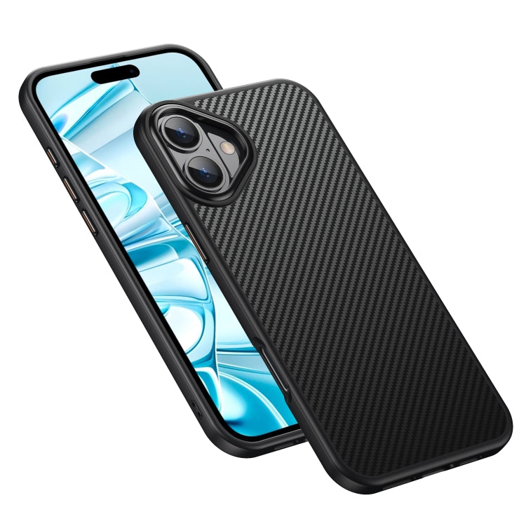 For iPhone 16 Kevlar Fiber Texture Shockproof Magnetic Phone Case - Black