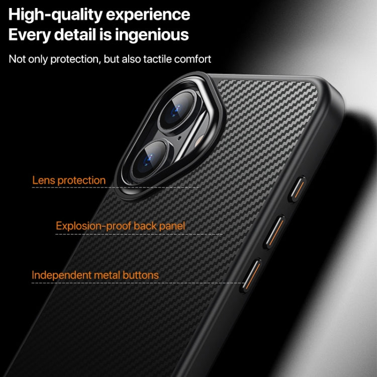 For iPhone 16 Kevlar Fiber Texture Shockproof Magnetic Phone Case - Black