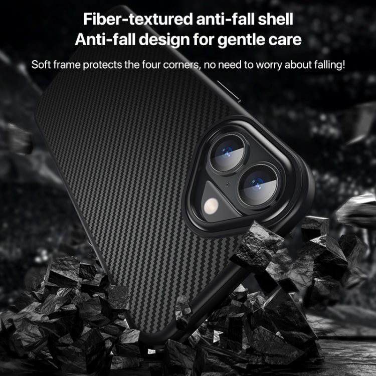 For iPhone 16 Kevlar Fiber Texture Shockproof Magnetic Phone Case - Black