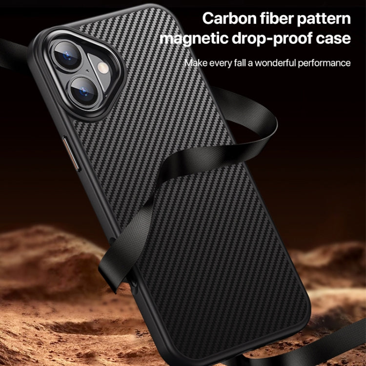 For iPhone 16 Kevlar Fiber Texture Shockproof Magnetic Phone Case - Black