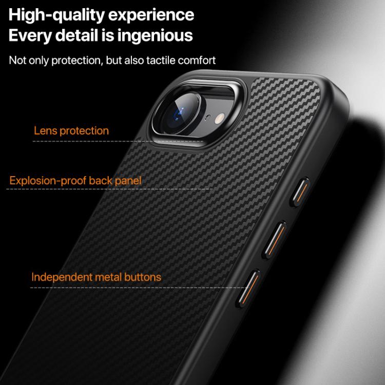 For iPhone 17e / 16e Kevlar Fiber Texture Shockproof Magnetic Phone Case - Black