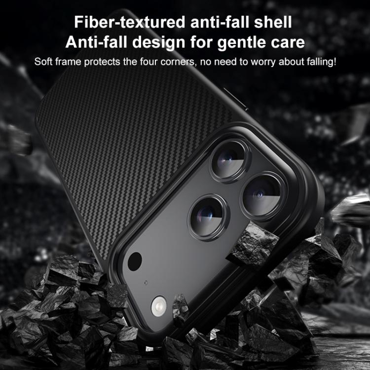 For iPhone 17 Pro Max Kevlar Fiber Texture Shockproof Magnetic Phone Case - Black