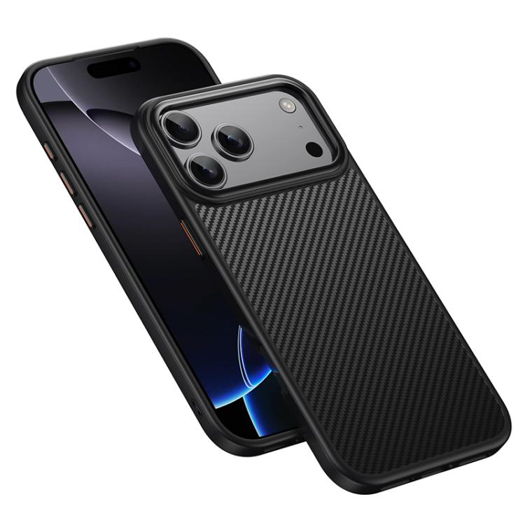 For iPhone 17 Pro Kevlar Fiber Texture Shockproof Magnetic Phone Case - Black
