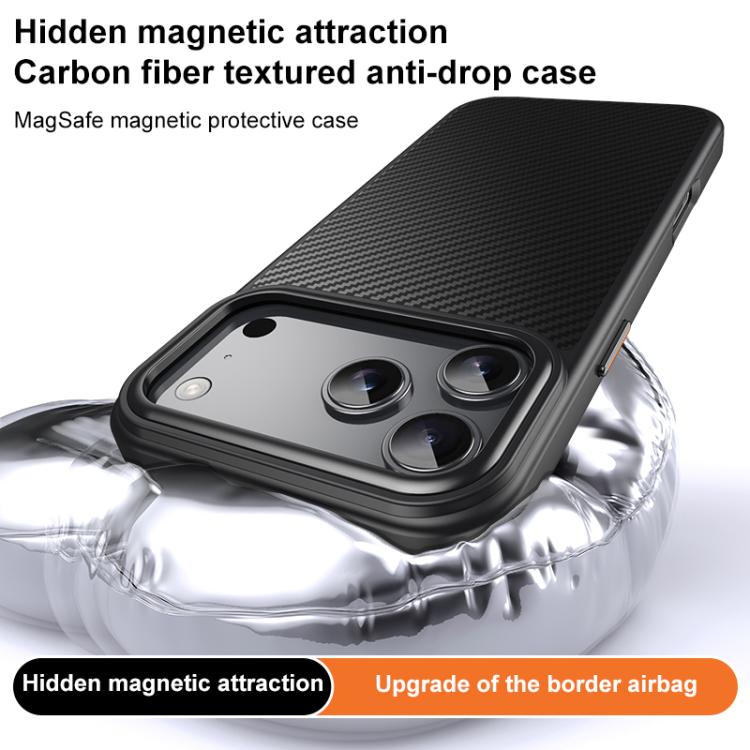 For iPhone 17 Pro Kevlar Fiber Texture Shockproof Magnetic Phone Case - Black