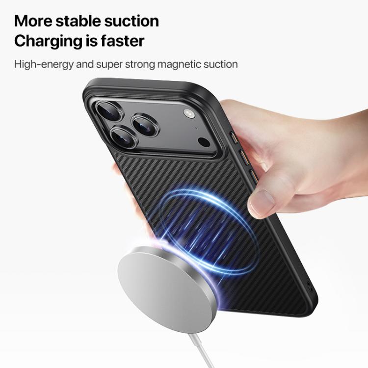 For iPhone 17 Pro Kevlar Fiber Texture Shockproof Magnetic Phone Case - Black
