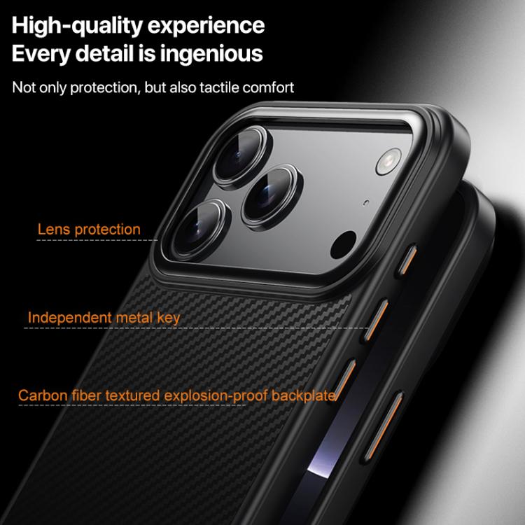 For iPhone 17 Pro Kevlar Fiber Texture Shockproof Magnetic Phone Case - Black