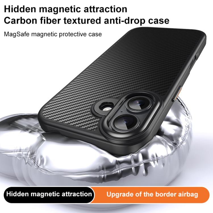 For iPhone 17 Kevlar Fiber Texture Shockproof Magnetic Phone Case - Black
