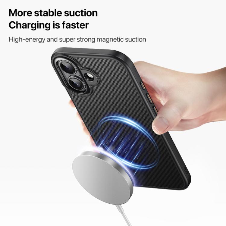 For iPhone 17 Kevlar Fiber Texture Shockproof Magnetic Phone Case - Black
