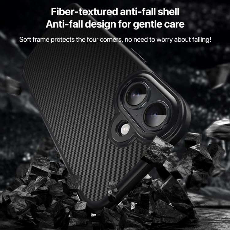 For iPhone 17 Kevlar Fiber Texture Shockproof Magnetic Phone Case - Black