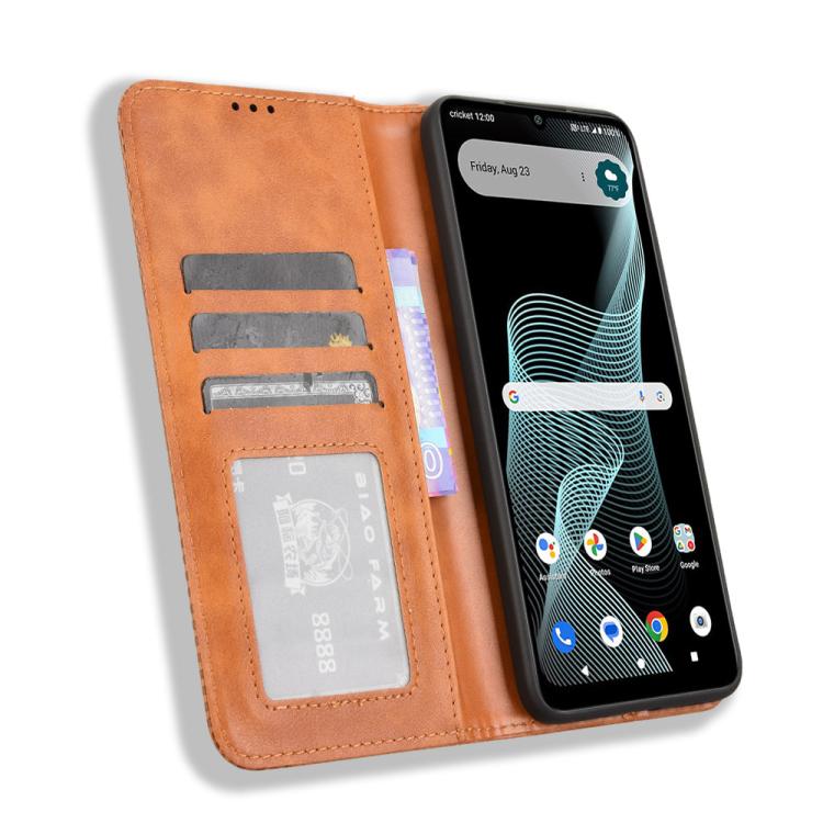 For Cricket Icon 6  Magnetic Buckle Retro Texture Leather Phone Case
