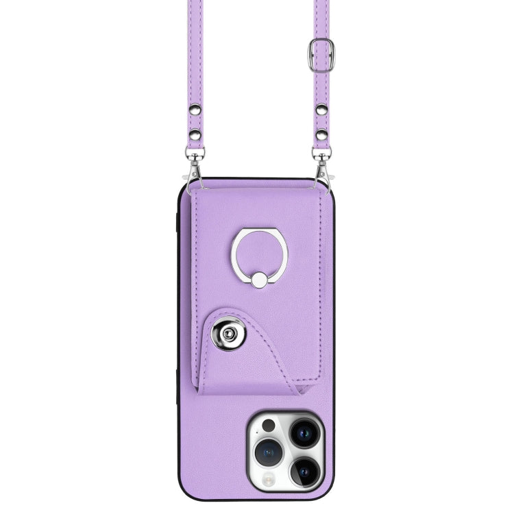 For iPhone 16 Pro Max Organ Card Bag Ring Holder Phone Case with Long Lanyard
