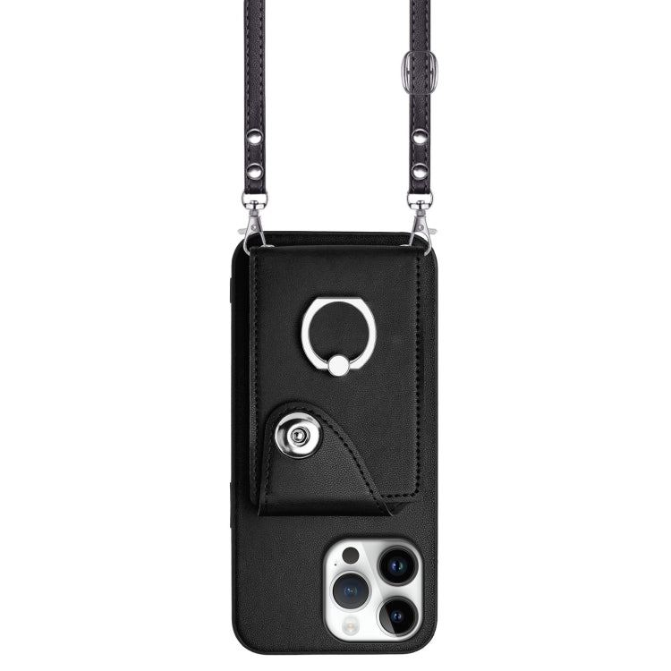 For iPhone 16 Pro Max Organ Card Bag Ring Holder Phone Case with Long Lanyard