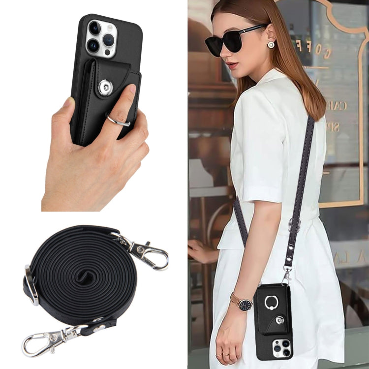 For iPhone 16 Pro Max Organ Card Bag Ring Holder Phone Case with Long Lanyard
