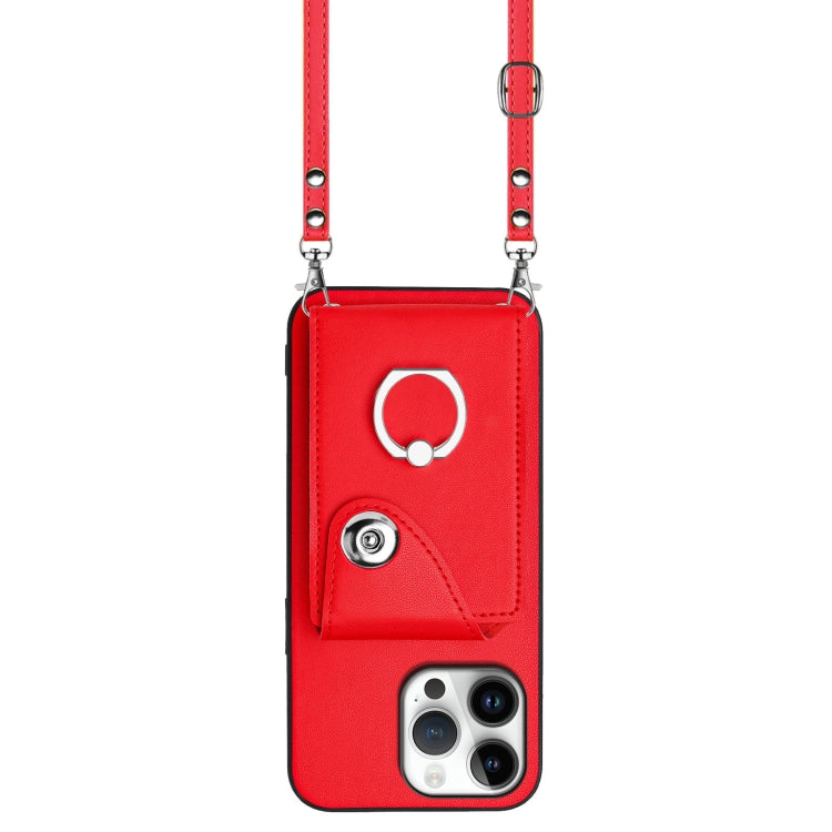 For iPhone 16 Pro Max Organ Card Bag Ring Holder Phone Case with Long Lanyard