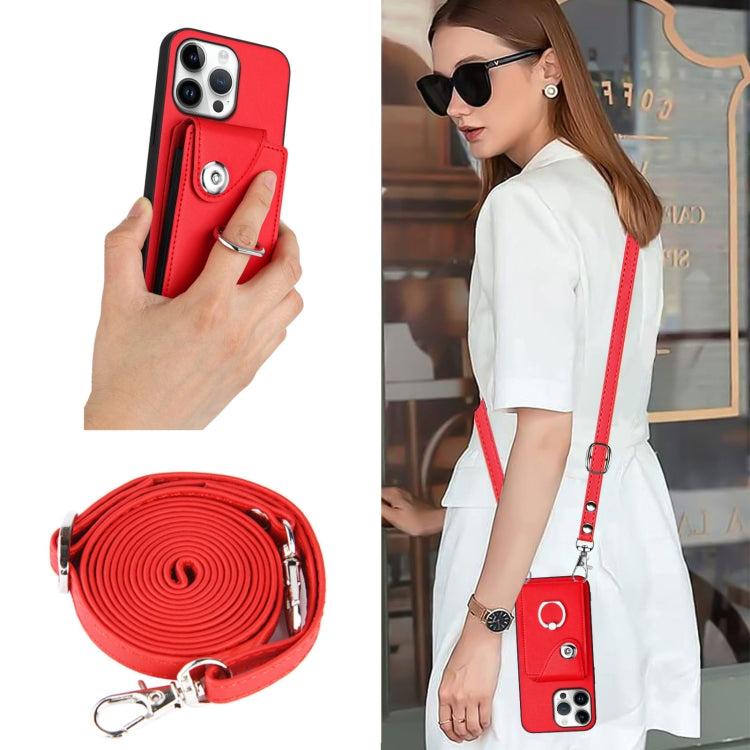 For iPhone 16 Pro Max Organ Card Bag Ring Holder Phone Case with Long Lanyard