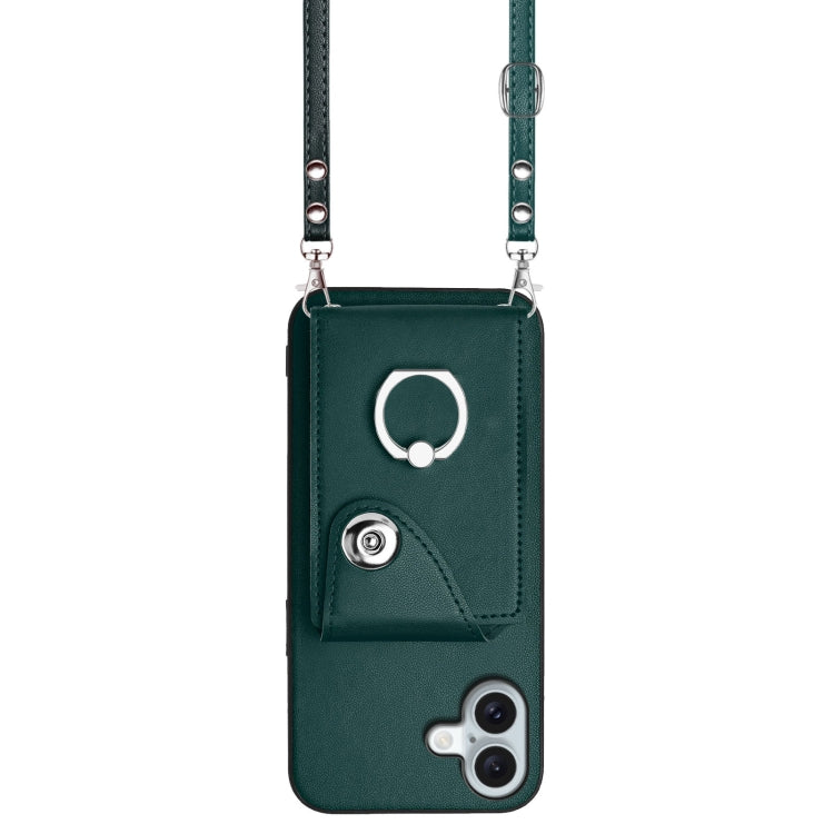 For iPhone 16 Plus Organ Card Bag Ring Holder Phone Case with Long Lanyard