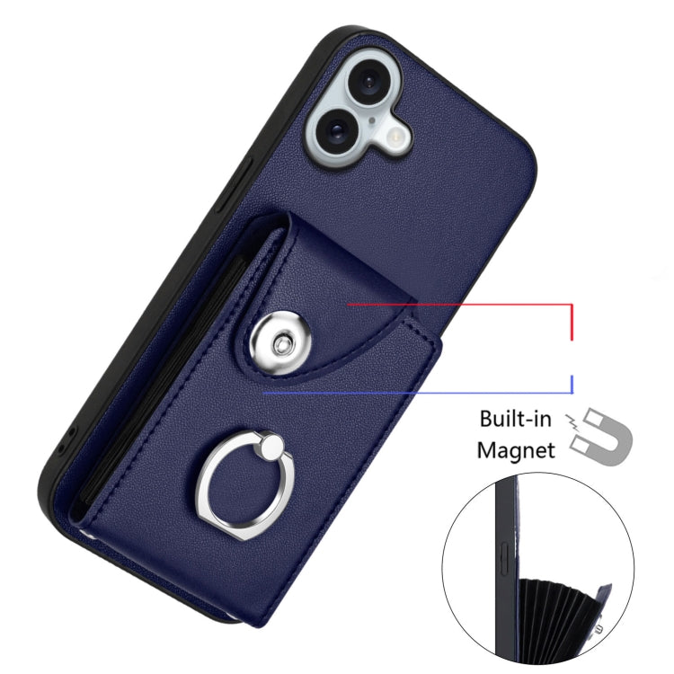 For iPhone 16 Plus Organ Card Bag Ring Holder Phone Case with Long Lanyard