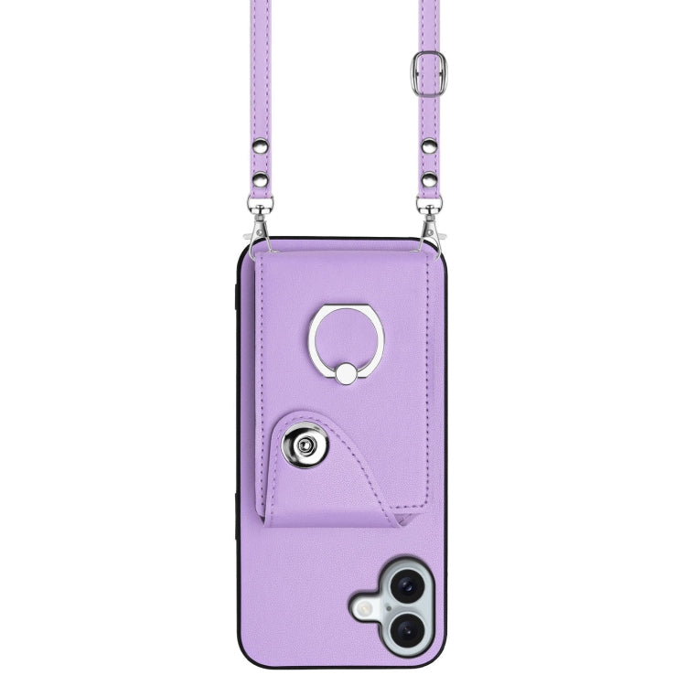 For iPhone 16 Plus Organ Card Bag Ring Holder Phone Case with Long Lanyard