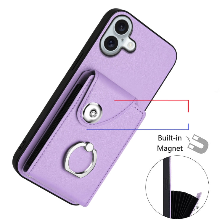 For iPhone 16 Plus Organ Card Bag Ring Holder Phone Case with Long Lanyard