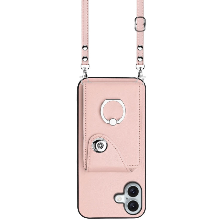 For iPhone 16 Plus Organ Card Bag Ring Holder Phone Case with Long Lanyard