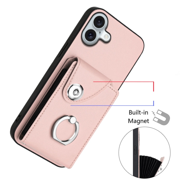 For iPhone 16 Plus Organ Card Bag Ring Holder Phone Case with Long Lanyard