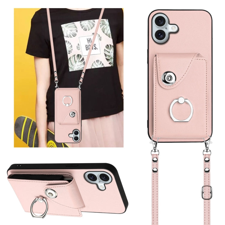 For iPhone 16 Plus Organ Card Bag Ring Holder Phone Case with Long Lanyard