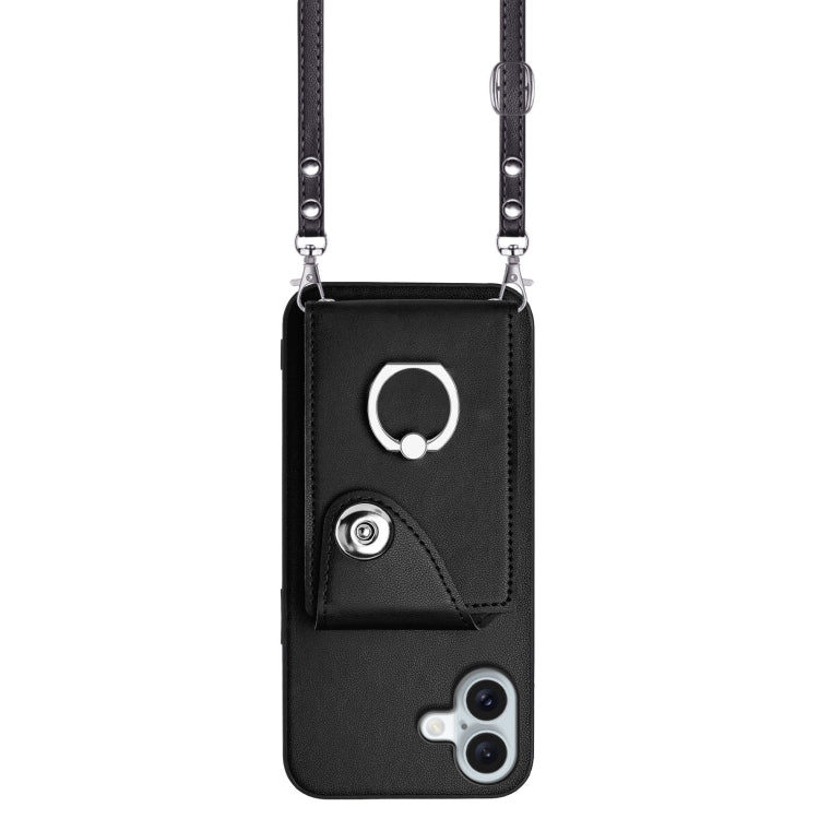 For iPhone 16 Plus Organ Card Bag Ring Holder Phone Case with Long Lanyard