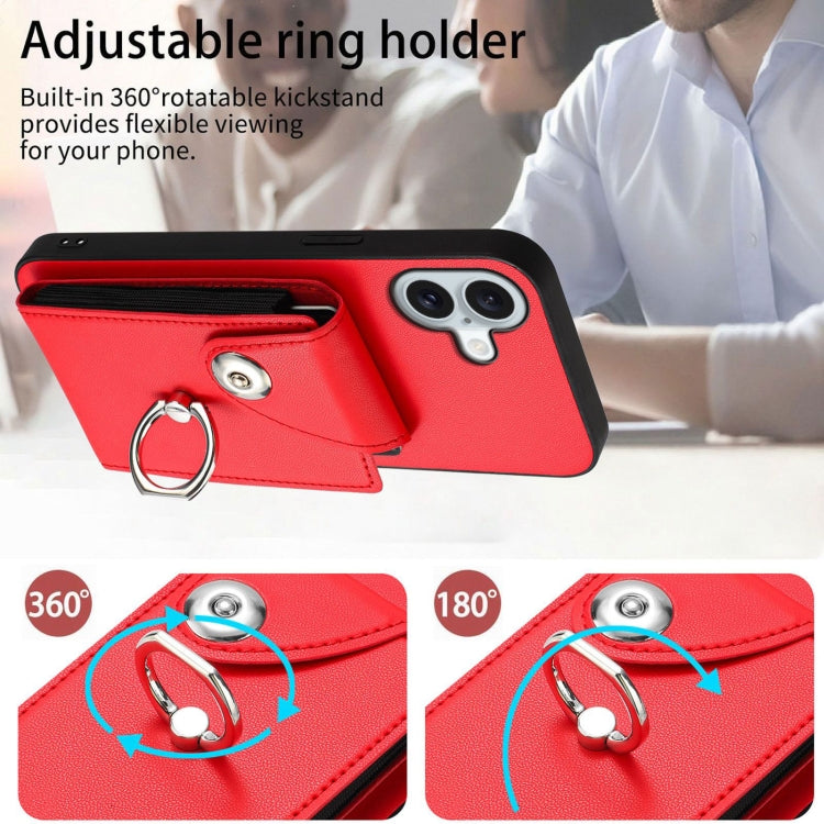 For iPhone 16 Plus Organ Card Bag Ring Holder Phone Case with Long Lanyard