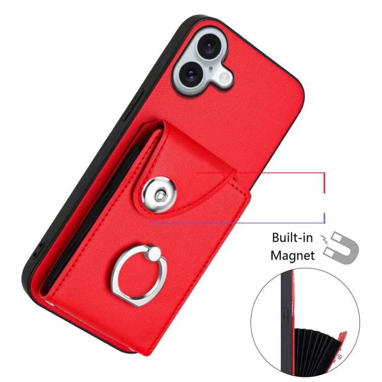 For iPhone 16 Plus Organ Card Bag Ring Holder Phone Case with Long Lanyard
