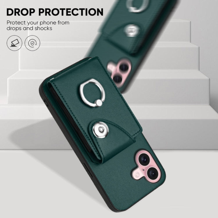 For iPhone 16 Organ Card Bag Ring Holder Phone Case with Long Lanyard