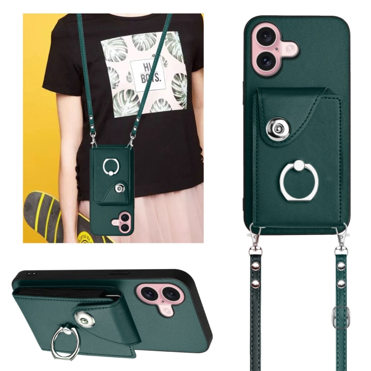 For iPhone 16 Organ Card Bag Ring Holder Phone Case with Long Lanyard