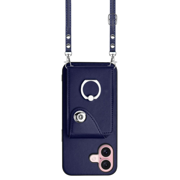 For iPhone 16 Organ Card Bag Ring Holder Phone Case with Long Lanyard