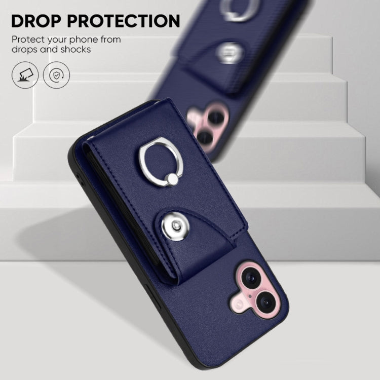 For iPhone 16 Organ Card Bag Ring Holder Phone Case with Long Lanyard