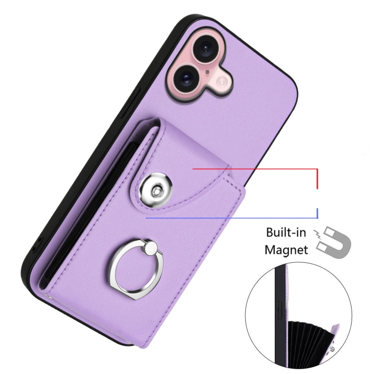 For iPhone 16 Organ Card Bag Ring Holder Phone Case with Long Lanyard