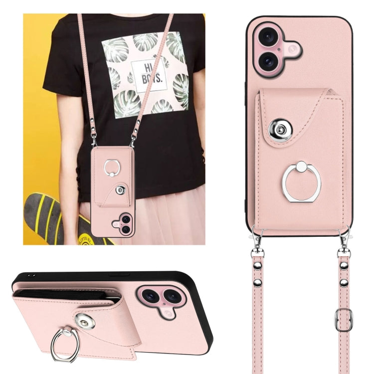 For iPhone 16 Organ Card Bag Ring Holder Phone Case with Long Lanyard