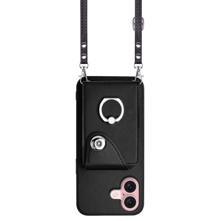 For iPhone 16 Organ Card Bag Ring Holder Phone Case with Long Lanyard