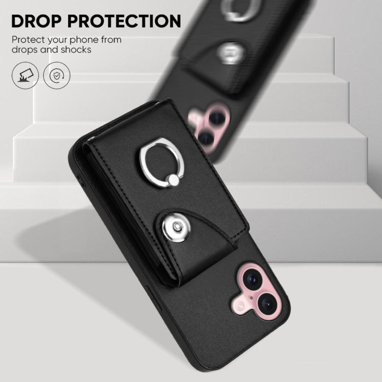 For iPhone 16 Organ Card Bag Ring Holder Phone Case with Long Lanyard
