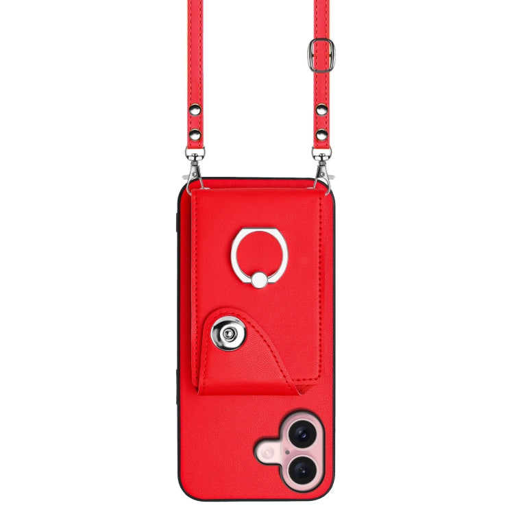 For iPhone 16 Organ Card Bag Ring Holder Phone Case with Long Lanyard