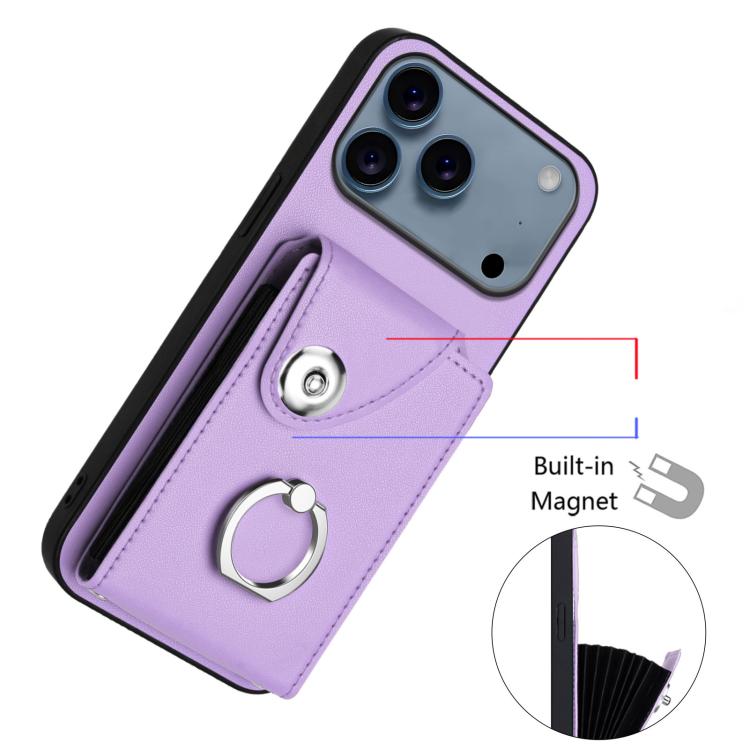 For iPhone 17 Pro Organ Card Bag Ring Holder Phone Case with Long Lanyard