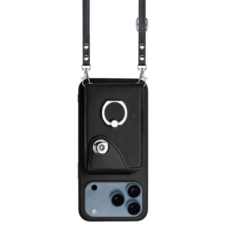 For iPhone 17 Pro Organ Card Bag Ring Holder Phone Case with Long Lanyard