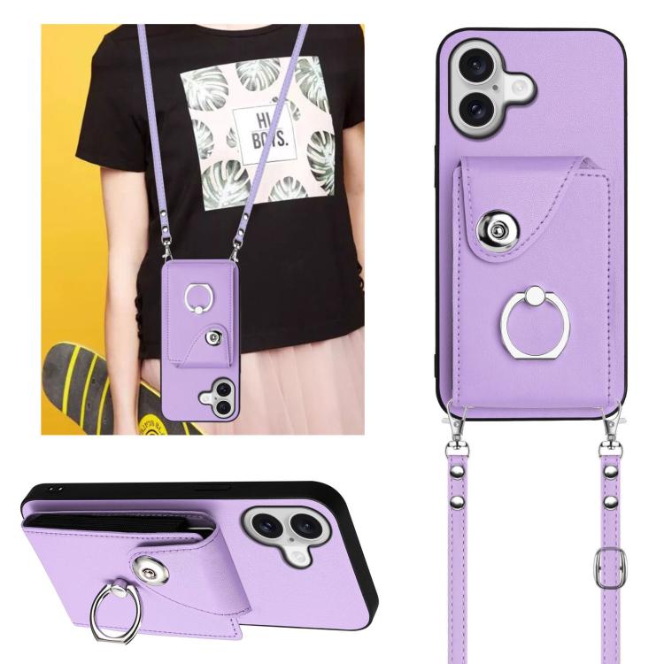 For iPhone 17 Organ Card Bag Ring Holder Phone Case with Long Lanyard