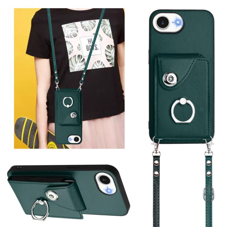 For iPhone 17e / 16e Organ Card Bag Ring Holder Phone Case with Long Lanyard