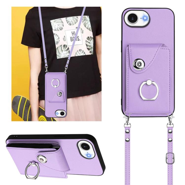 For iPhone 17e / 16e Organ Card Bag Ring Holder Phone Case with Long Lanyard