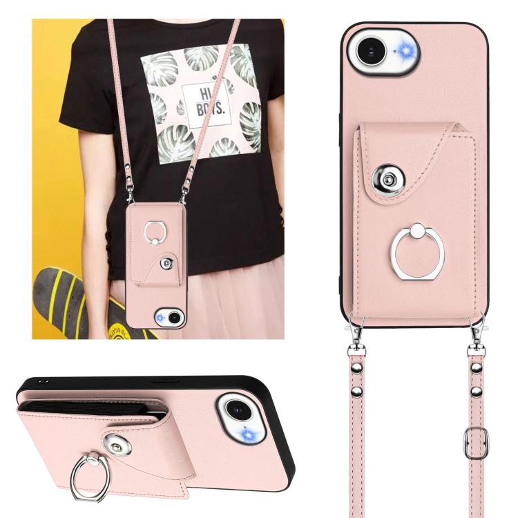 For iPhone 17e / 16e Organ Card Bag Ring Holder Phone Case with Long Lanyard